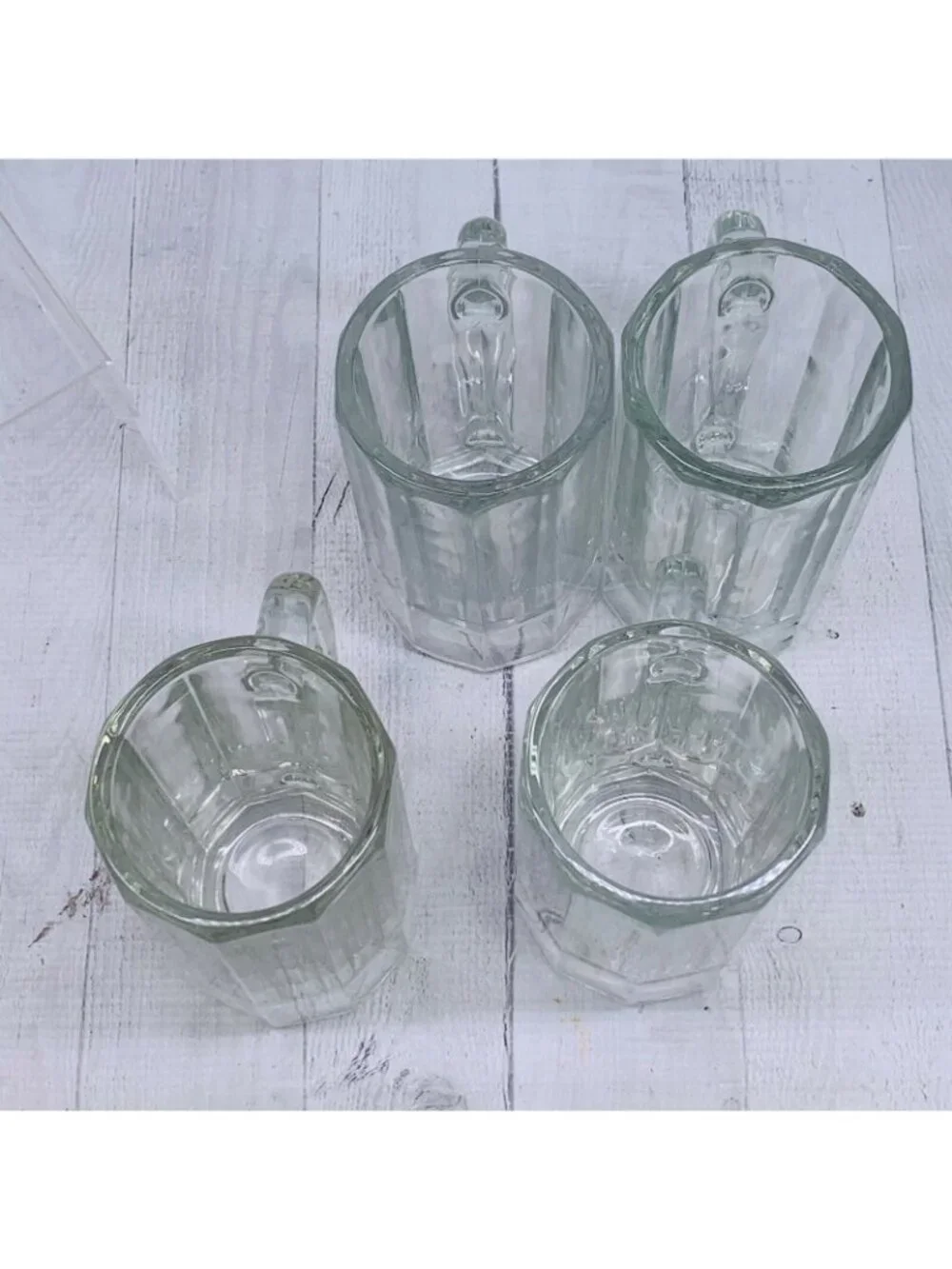 Libbey HEIDELBERG German Style 10 Panel Heavy Handle Clear Beer Mugs Stein Set 4